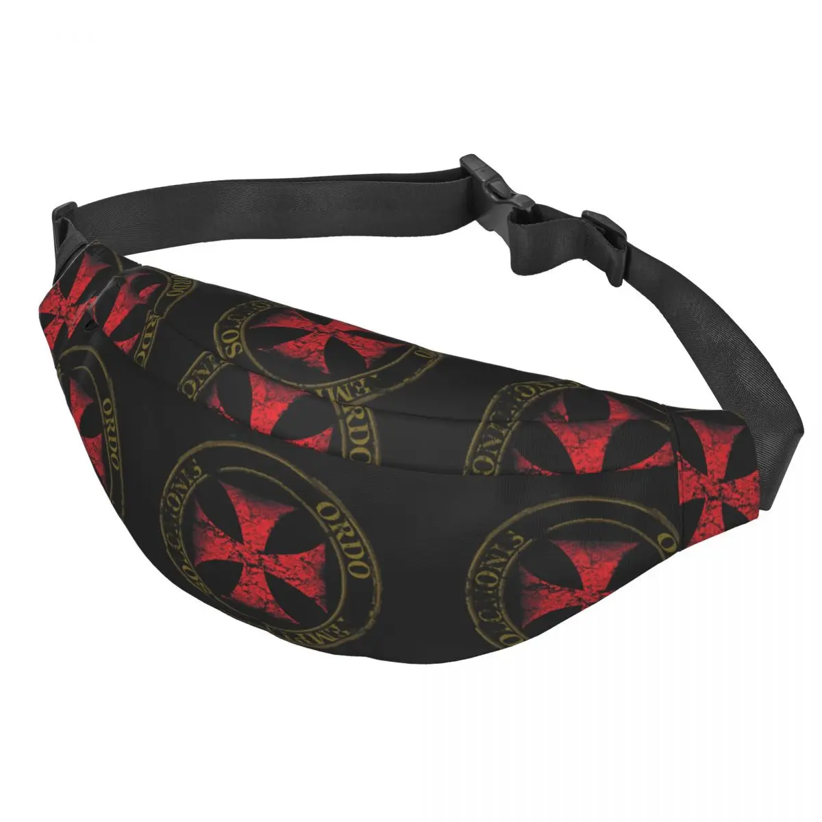 Templar Knight Seal Cross Fanny Pack Medieval Warrior Deus Vult Sling Crossbody Waist Bag for Cycling Camping Phone Money Pouch