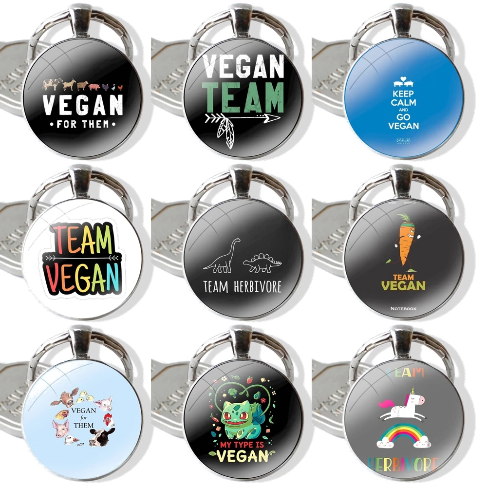 Team vegane Schlüssel bund hand gefertigte Glas Cabochon Schlüssel ring halter Anhänger Schlüssel anhänger Design