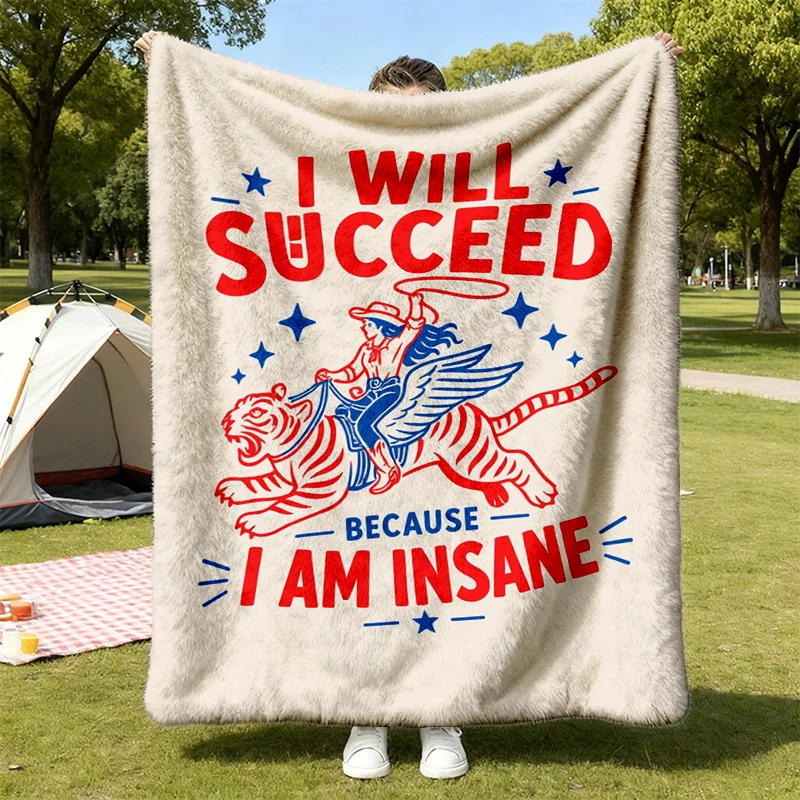 Succeed Because Insane Flannel Blanket, Vintage Cowgirl Riding Tiger Graphic Flannel Throw, Western Rodeo Outfit, Motiva