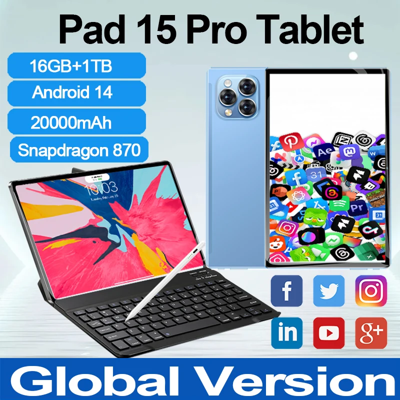 

2025 оригинальный планшетный ПК Pad 15 Pro Snapdragon 870 5G Android 14 22 ГБ + 2 ТБ 20000 мАч планшеты с двумя SIM-картами android WIFI HD 4K Tab