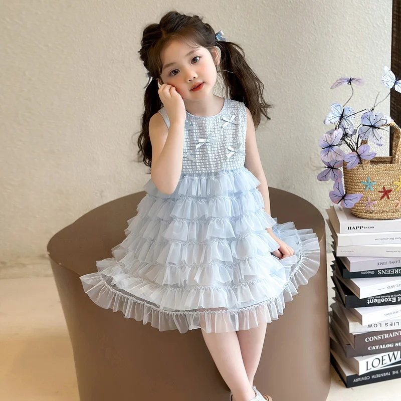 

Новое платье с бантом для девочек, модное белое платье принцессы, детская мягкая пышная юбка, однотонные детские платья трапециевидной формы для детей 2–8 лет