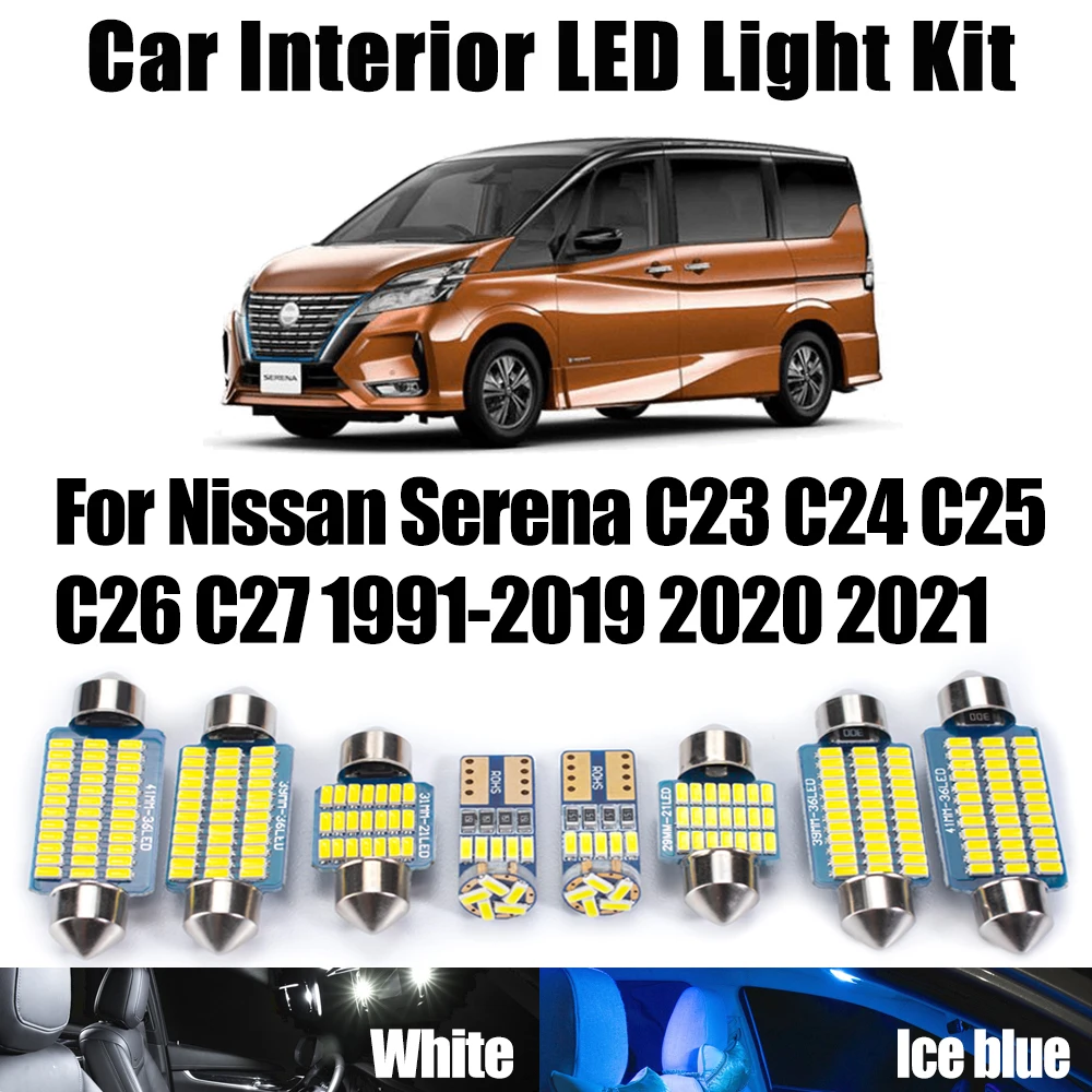 

Canbus LED Interior Map Dome Light Kit For Nissan Serena C23 C24 C25 C26 C27 1991- 2018 2019 2020 2021 Car License Plate Bulbs