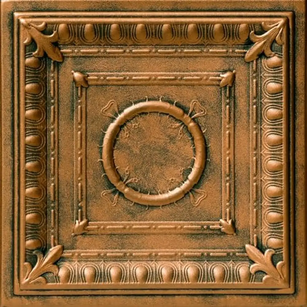 Azulejo de techo con pegamento de espuma, Bronce Antiguo románico PS 128 sq ft, decoración del hogar, fácil instalación, techos de palomitas de maíz pintables, paquete de 48