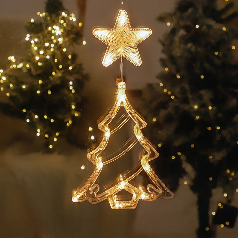 Christmas Sucker Lamp LED Lights Bell Snowman Star Holiday Window Decoration Battery Powered Hanging Lamp For Home Decor