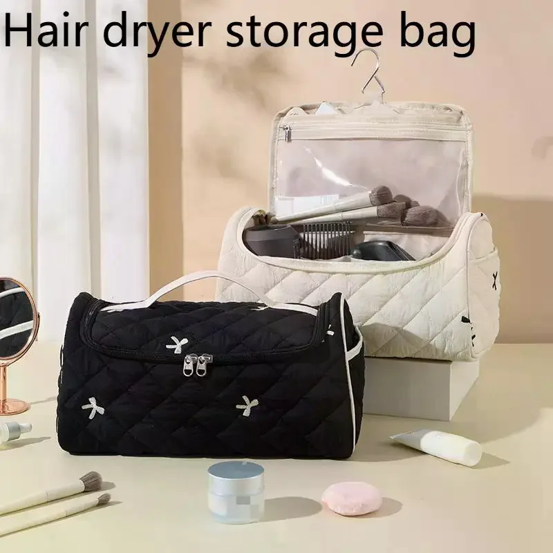 

Hair Dryer Storage Bag, Large Capacity Portable Travel Storage Bag With Hooks, Quilted Design, For Hair Styling Tools