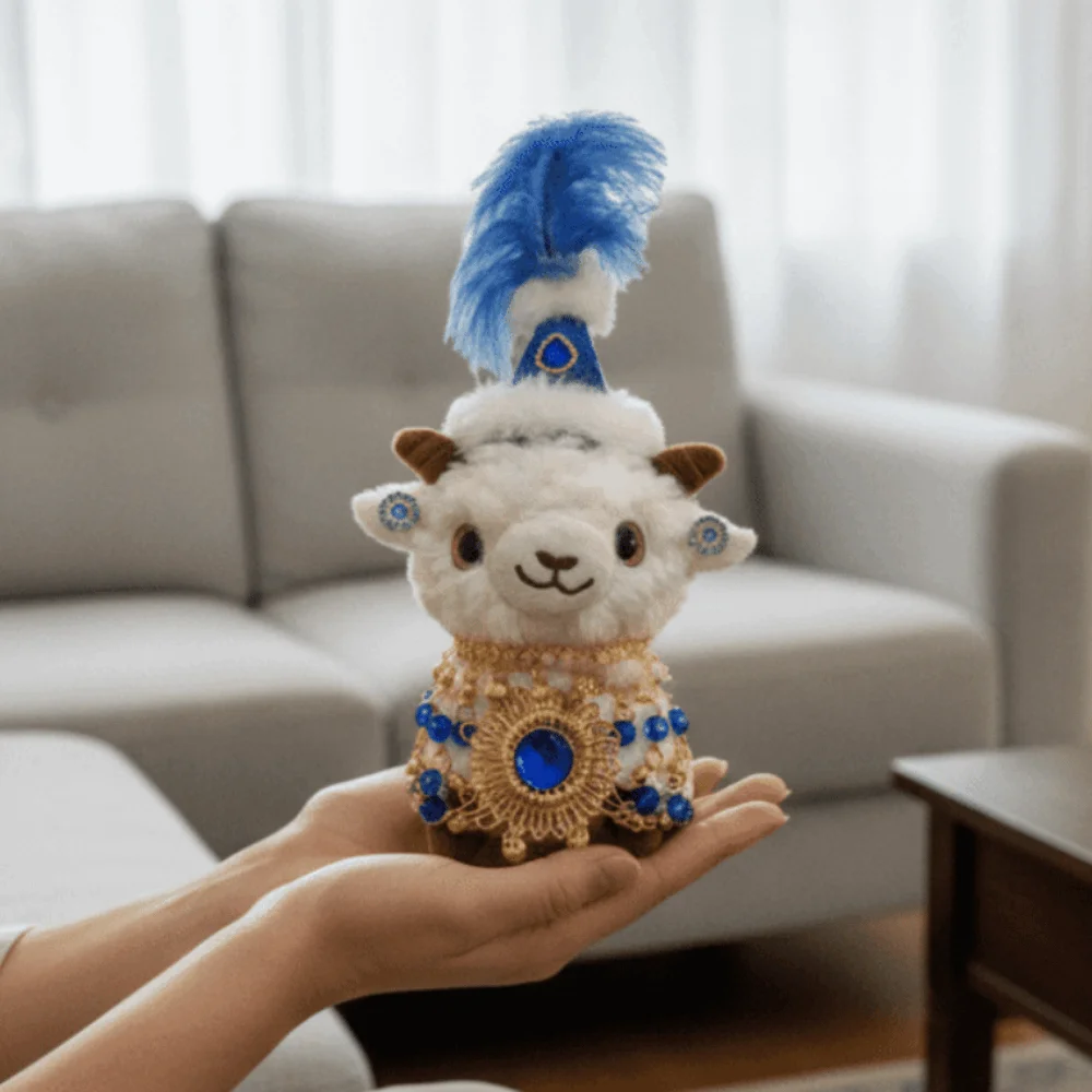 

Ethnic Feather Hat Desert Style Little Lamb Keychain PP Cotton Cute Xinjiang Baby Lamb 16cm Kawaii Sheep Keychain