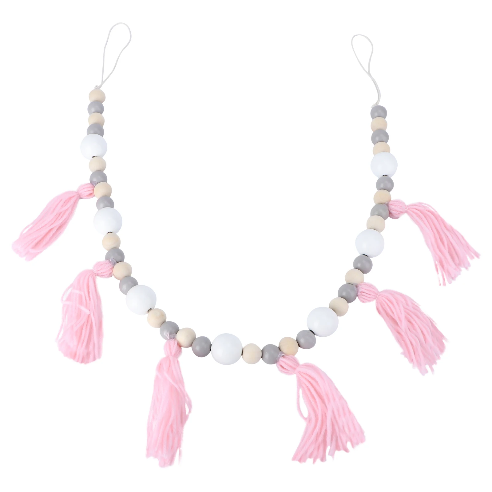

6pcs Wooden Bead Tassel Wall Hanging Decor Pink Beaded String Pendant Home nament H made Long Time Use