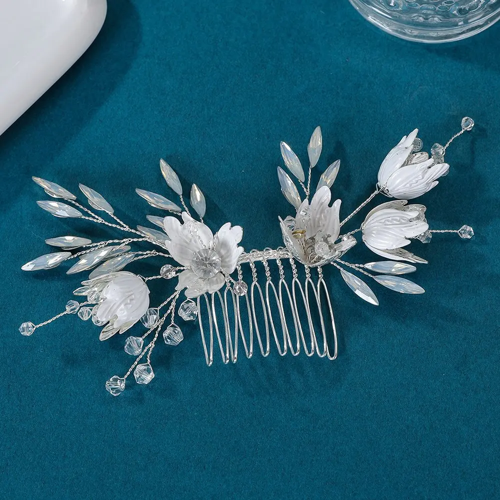 

Silver Color Rhinestone Wedding Hair Comb Pearl Crystal Hair Accessories for Bride Ornament Prom Bridal Flower Headpiece Jewelry