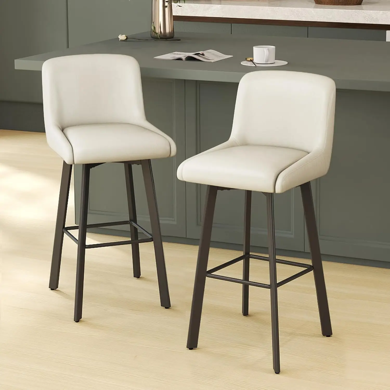 

Swivel Bar Stools, 29''H Upholstered Barstools with Backs, Modern Counter Height Bar Stool Chairs for Kitchen, Customized