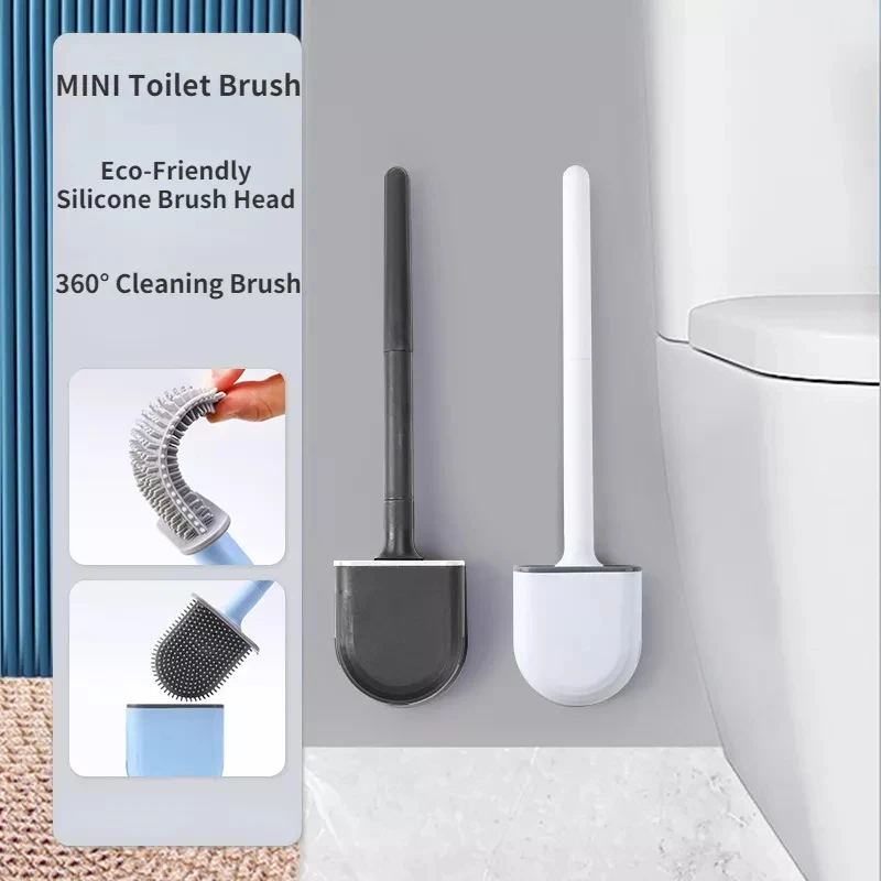 1pcsSilicone Toilet Brush and Holder Wall Mounted for Bathroom Quick Drying Efficient Professional Deep Cleaning