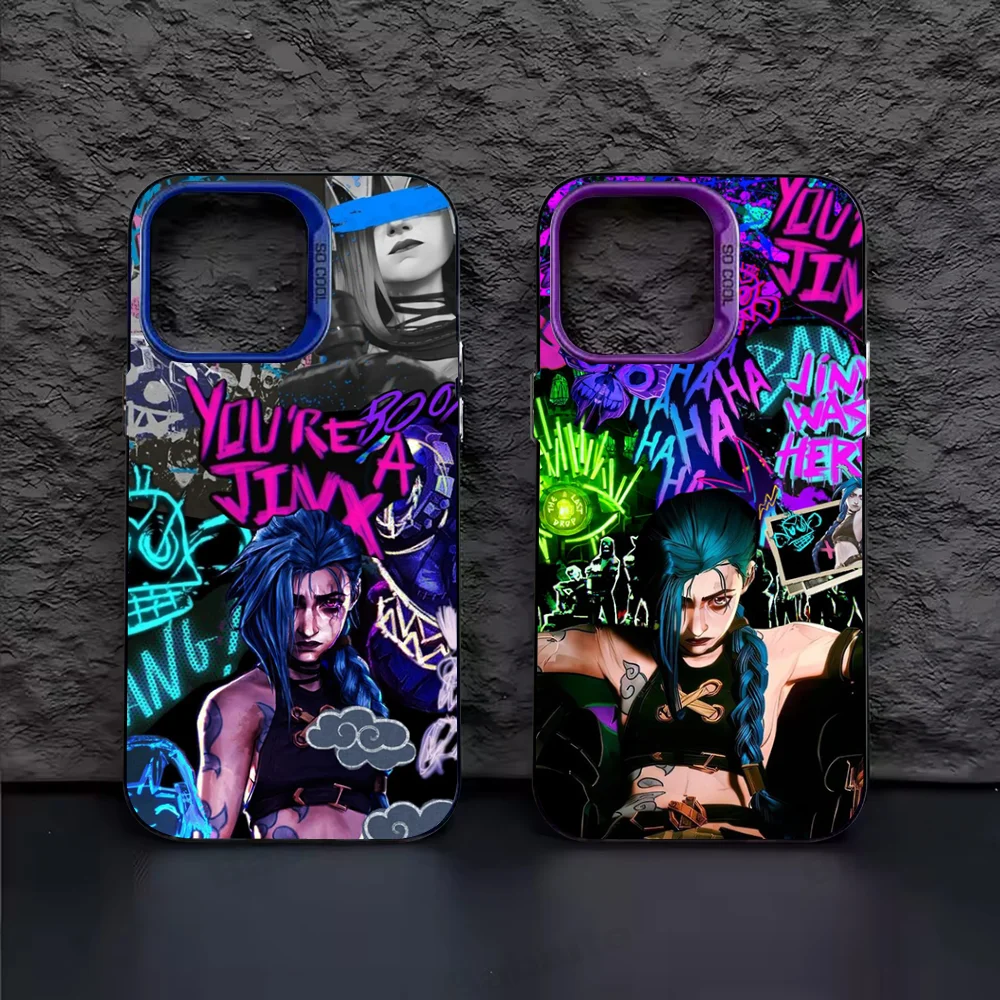 

League of Legends L-LOL Jinx Phone Case Laser Ripple Silver Silicone Case For iPhone 17 16 15 14 13 12 11 Pro Plus Max