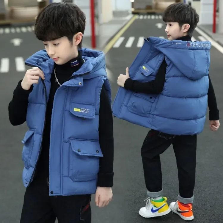 

2023 Autumn Winter Children Sleeveless Hoodies Jacket Kids Casual Waistcoat Boys Thicken Warm Long Vest Teenager Coat Outerwear
