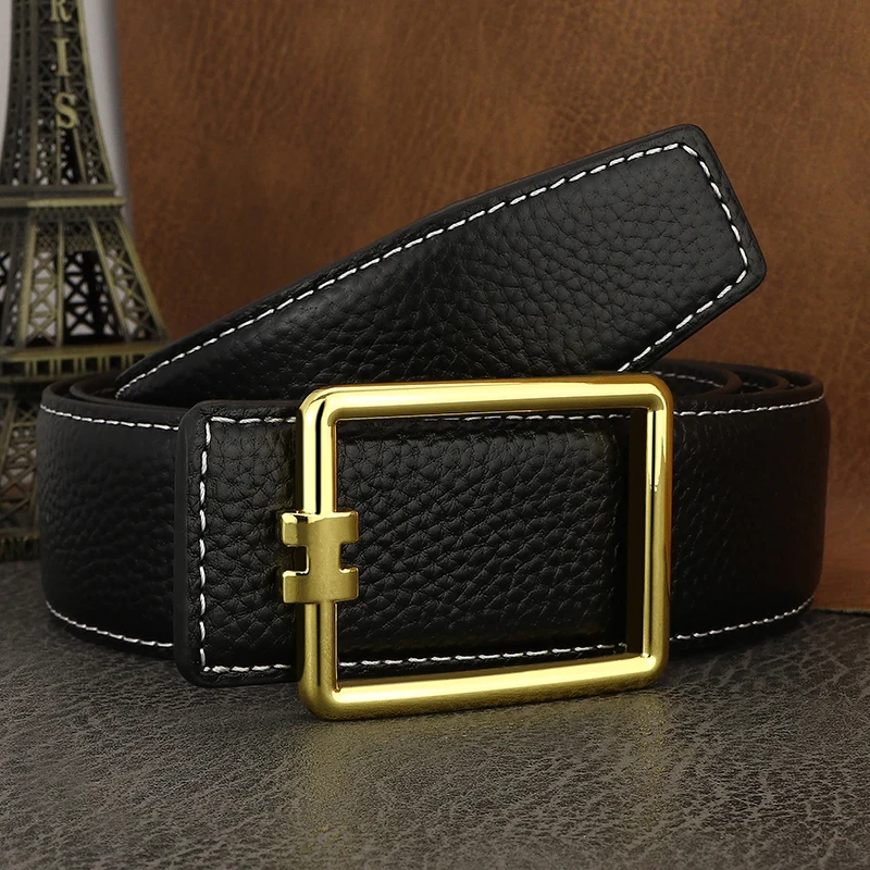 Designer Square Slide Fashion Buckle Brown Belts High Quality Men Full Grain Leather Luxury Famous Brand Young Men Ceinture Homm