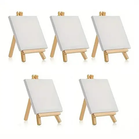 Bilashmart 5PCS Canvases To Paint Minis Canvases Package To Paint White Canvas for Painting Stretched Blank Sandpieces To Paint HB01