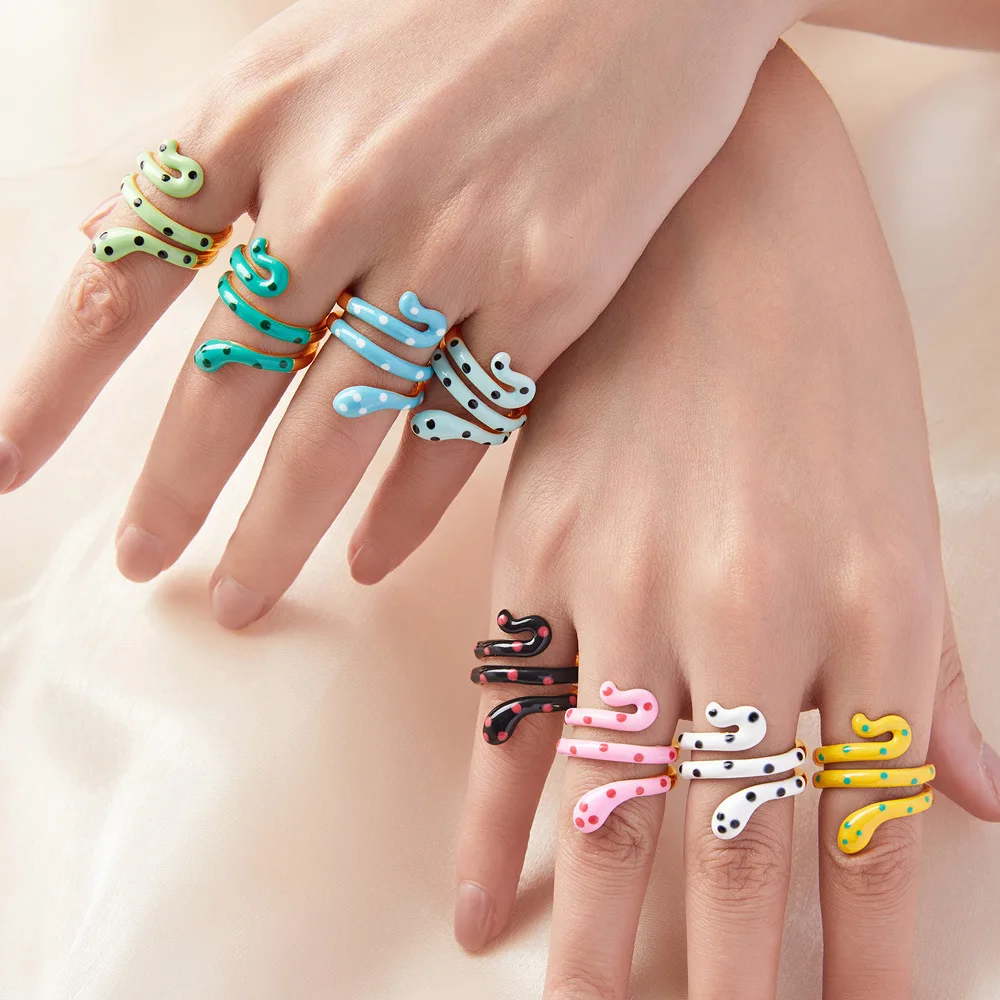 Colorful Enamel Cute Snake Designer Women's Ring Copper Rings For Women Luxury Jewelry Gift