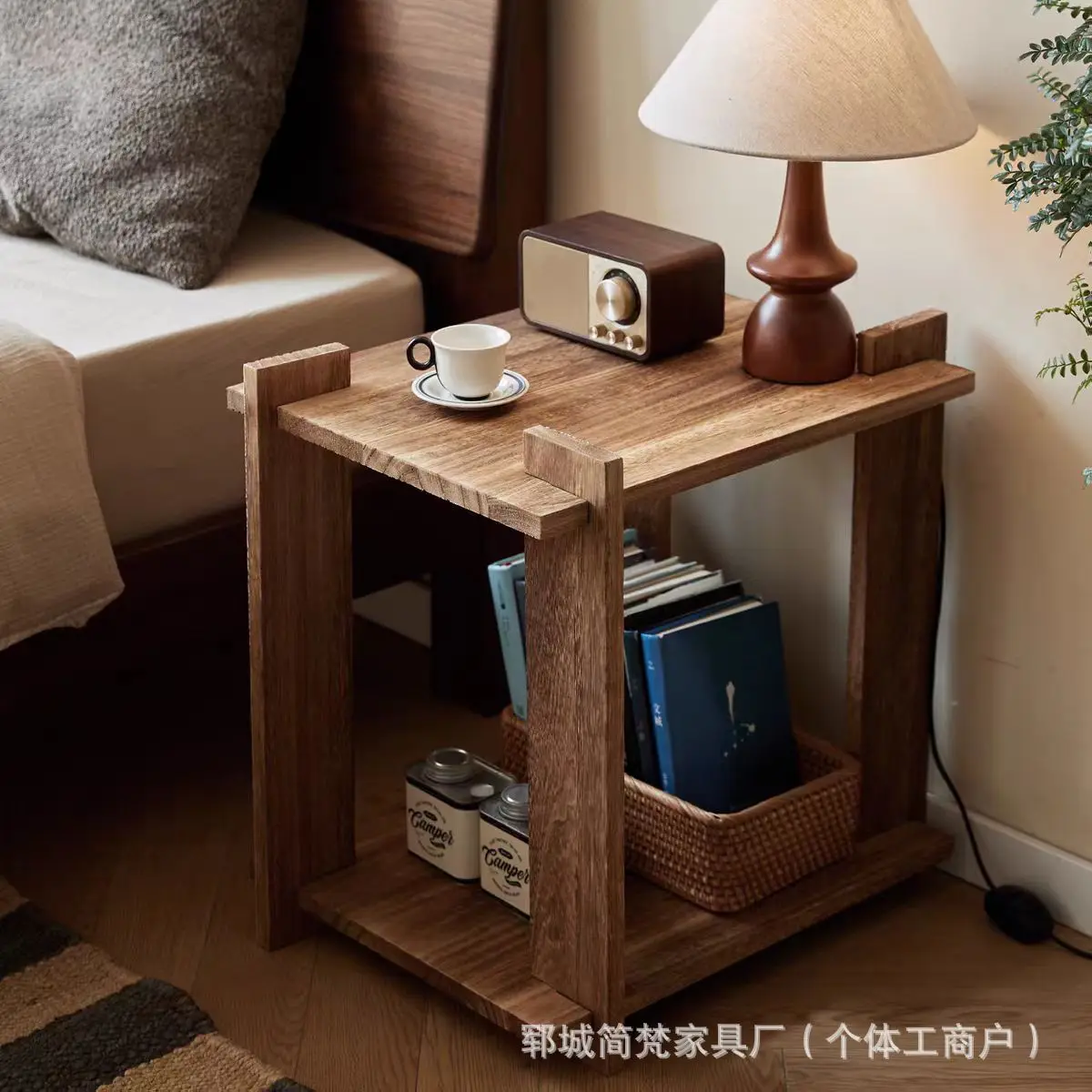 AOLIVIYA Wind Solid Wood Bedside Table Household Bedroom Table Lamp Corner Few Nightstands Old Elm Table Bedside Lamp R