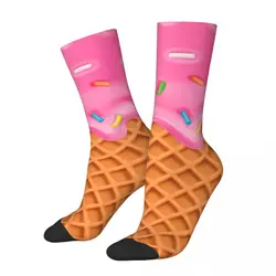 Happy Funny Male Men Socks Harajuku Strawberry Ice Cream Waffle With Sprinkles Sock Sport Women Socks Spring Summer Autumn