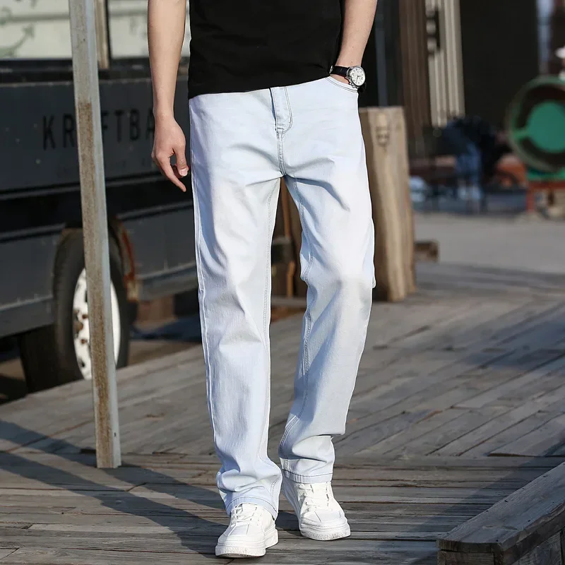 6 Colors Spring Summer Men's Thin Straight-leg Loose Jeans Classic Style Advanced Stretch Baggy Pants Male Plus Size 40 42 44