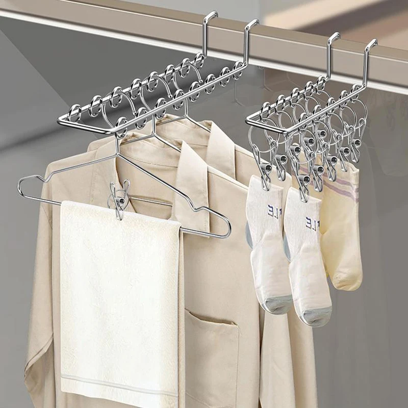 

10/16 Clips Sock Drying Rack Wall-Mounted Stainless Steel Underwear Drying Rack Durable With Detachable Clips Space Saving