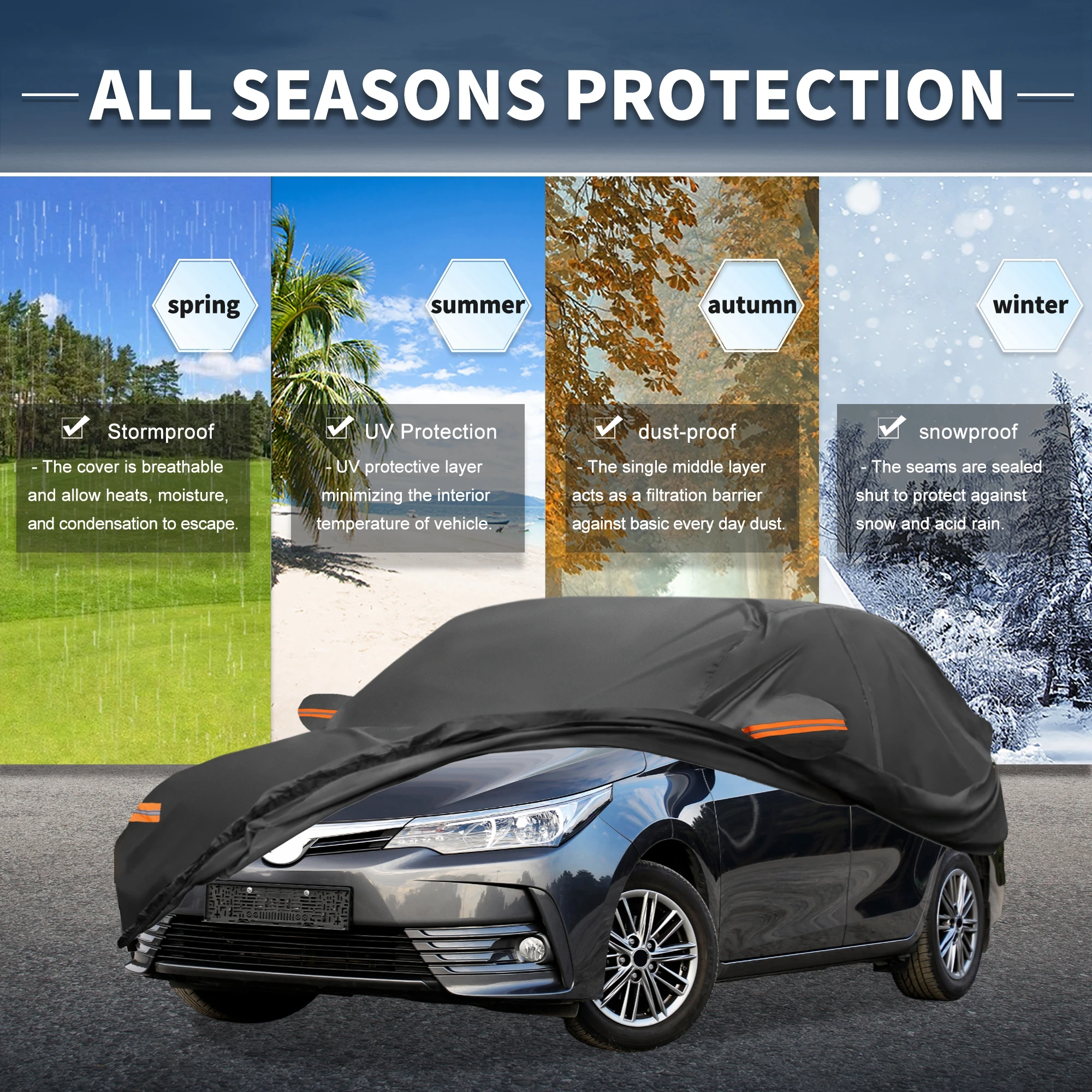 

Чехол для автомобиля Uxcell, водонепроницаемый, для защиты от солнца, дождя, снега и града, с молнией на левой боковой двери, из алюминиевой пленки, для Toyota Corolla