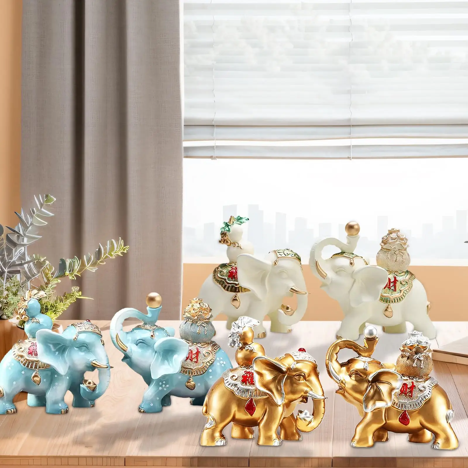 Set of 2 Good Luck Elephant Figurines Desk Collection Handicraft Resin Sculpture for Home Accent Piece Versatile Lightweight