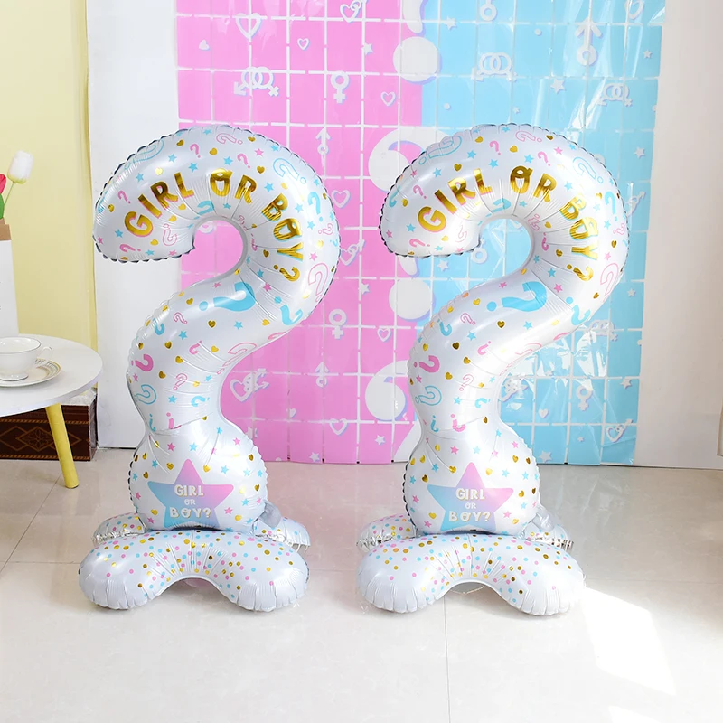 Gender Revealing Party Theme Question Mark Balloons Boy Or Girl Pink Blue Rain Curtains Home Atmosphere Background Layout Decors