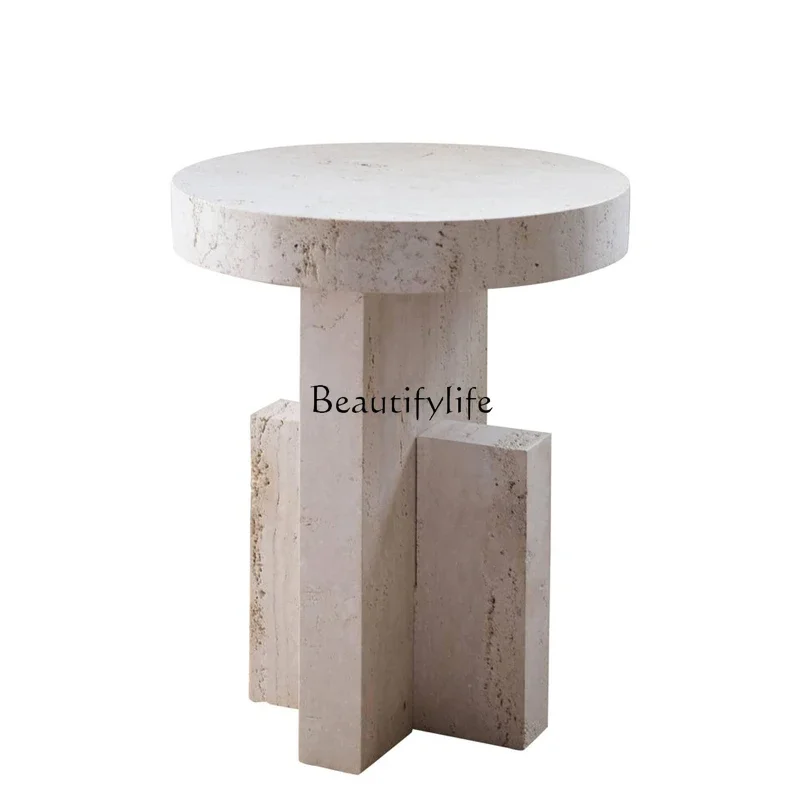 

ls 42Nordic natural travertine wabi sand wind simple modern marble coffee table small round table