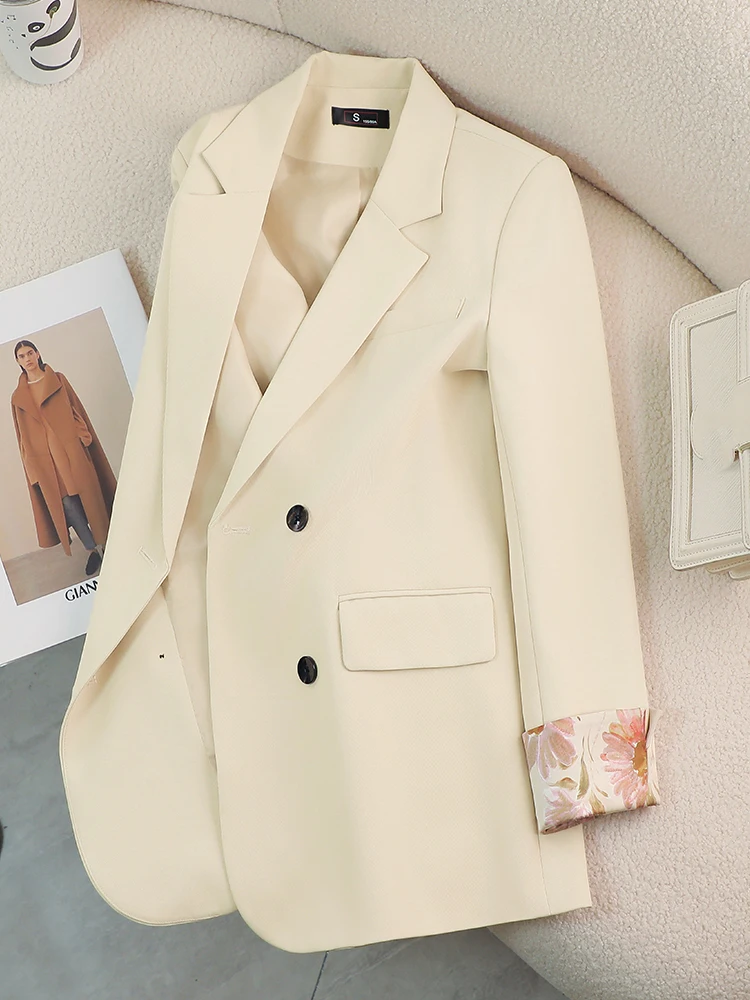 Fashion Autumn Winter Ladies Loose Blazer Women Pink Beige Black Long Sleeve Casual Female Jacket Coat