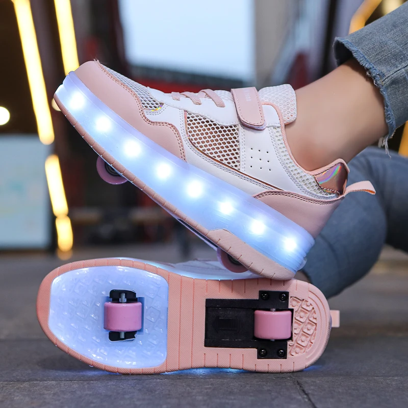 Scarpe da passeggio per il viso a rete delle nuove ragazze estive scarpe da ginnastica per studenti luminescenti in Velcro per ragazzi pattini da