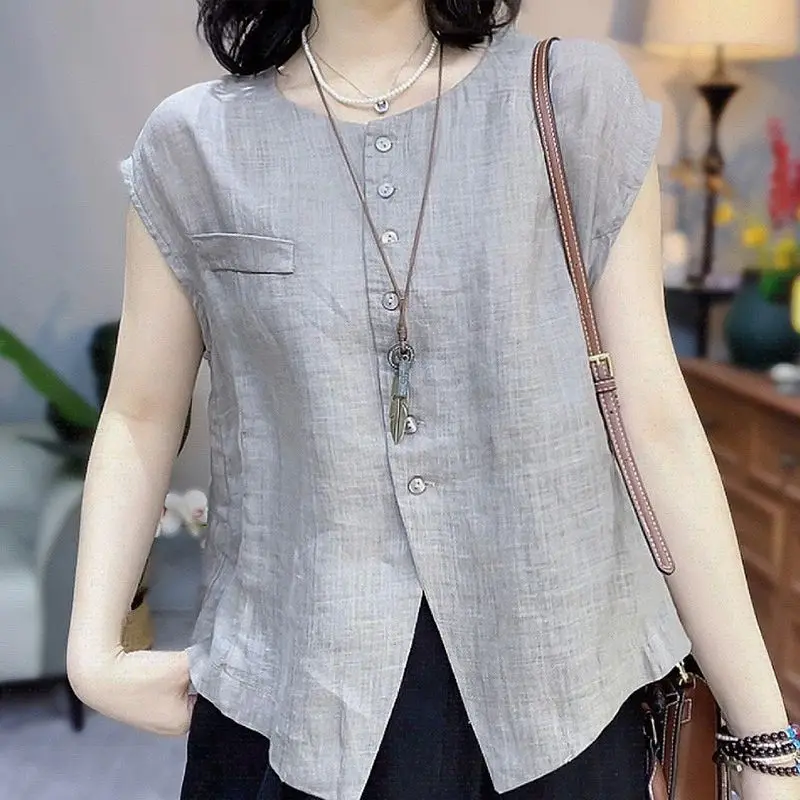 

Retro Simple Loose Vest Women's 2025 Summer New Fashionable Temperament Round Neck Single Breasted Top