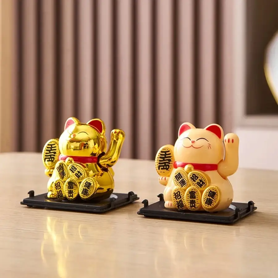 1PC DIY Maneki Neko Lucky Cat Home Decor Waving Cat Feng Shui Ceramic Statue Kawaii Room Decor Accessories Office Ornaments Toys