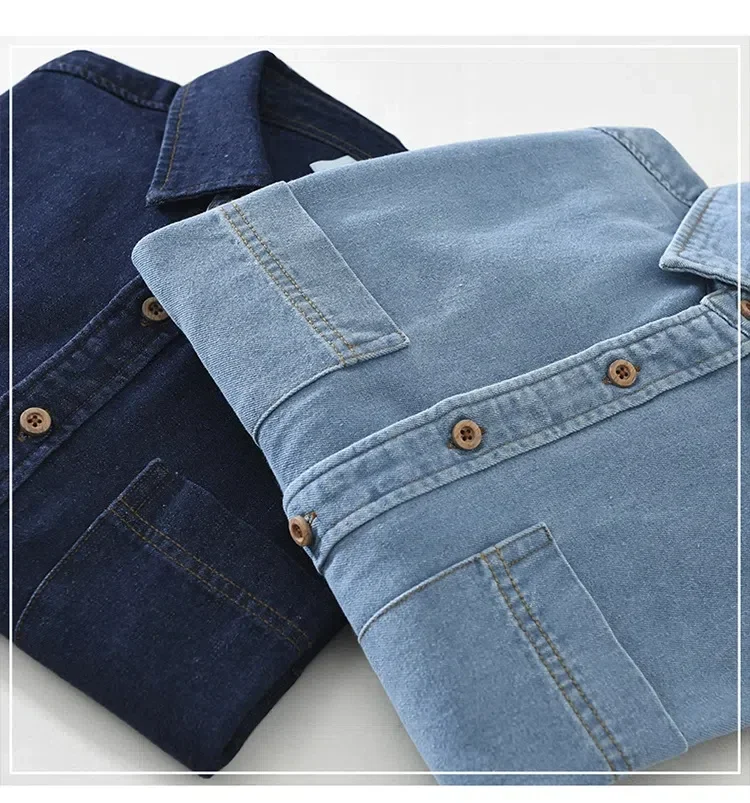 

Корейская винтажная мужская джинсовая рубашка с длинным рукавом, весенне-осенняя повседневная синяя джинсовая рубашка, мужской ковбойский топ с двойным карманом и лацканами из чистого хлопка