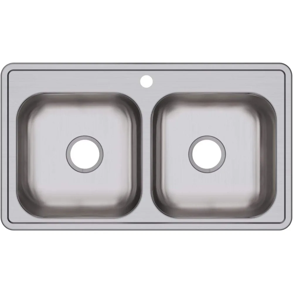 

D23319 Dayton 33 Drop In Double Basin Stainless Steel Kitchen Sink - 1 Faucet Hole