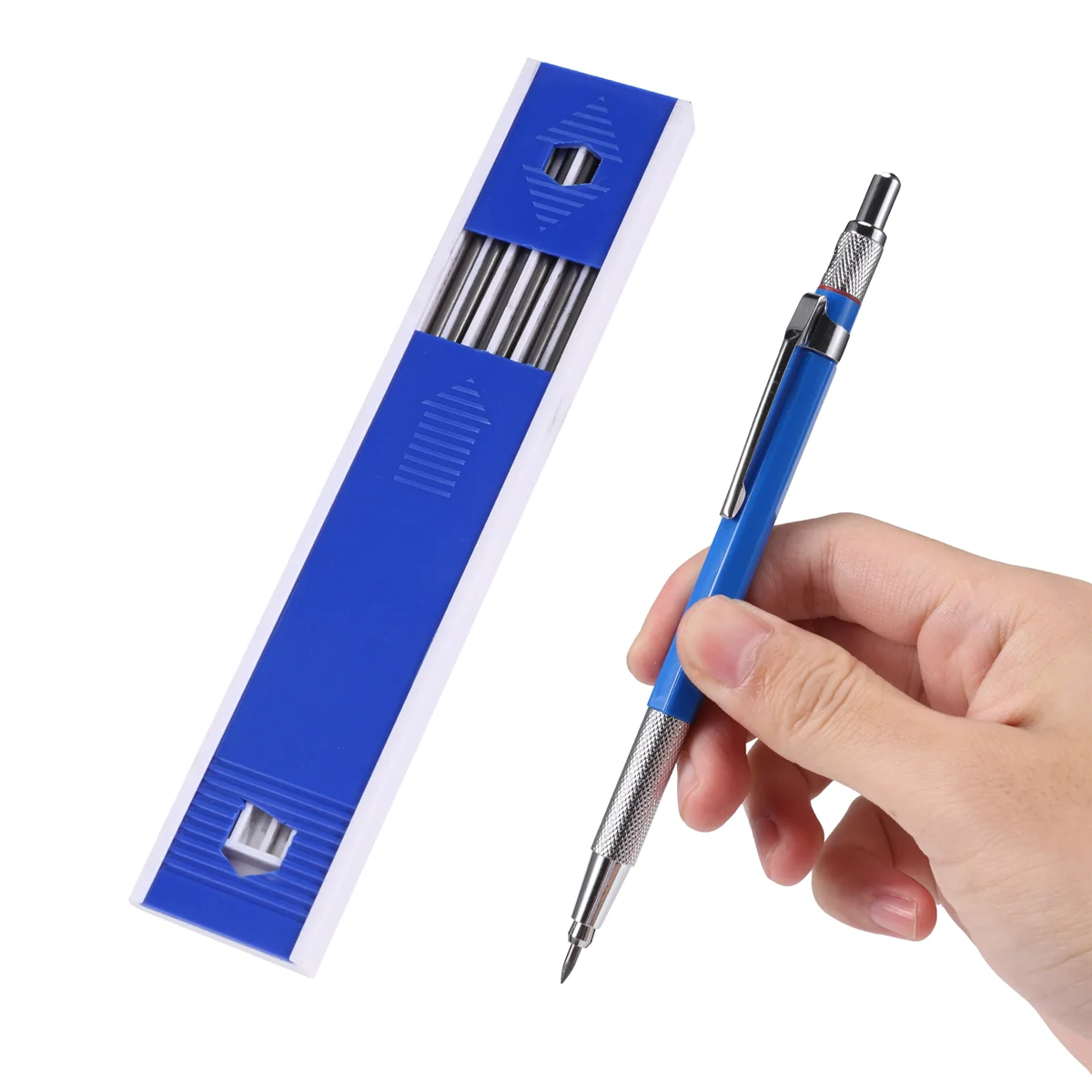 2.0mm Mechanical Pencil Lead Pencil for Draft Drawing Carpenter Crafting Art Sketching with 12 Pcs Refill - Blue