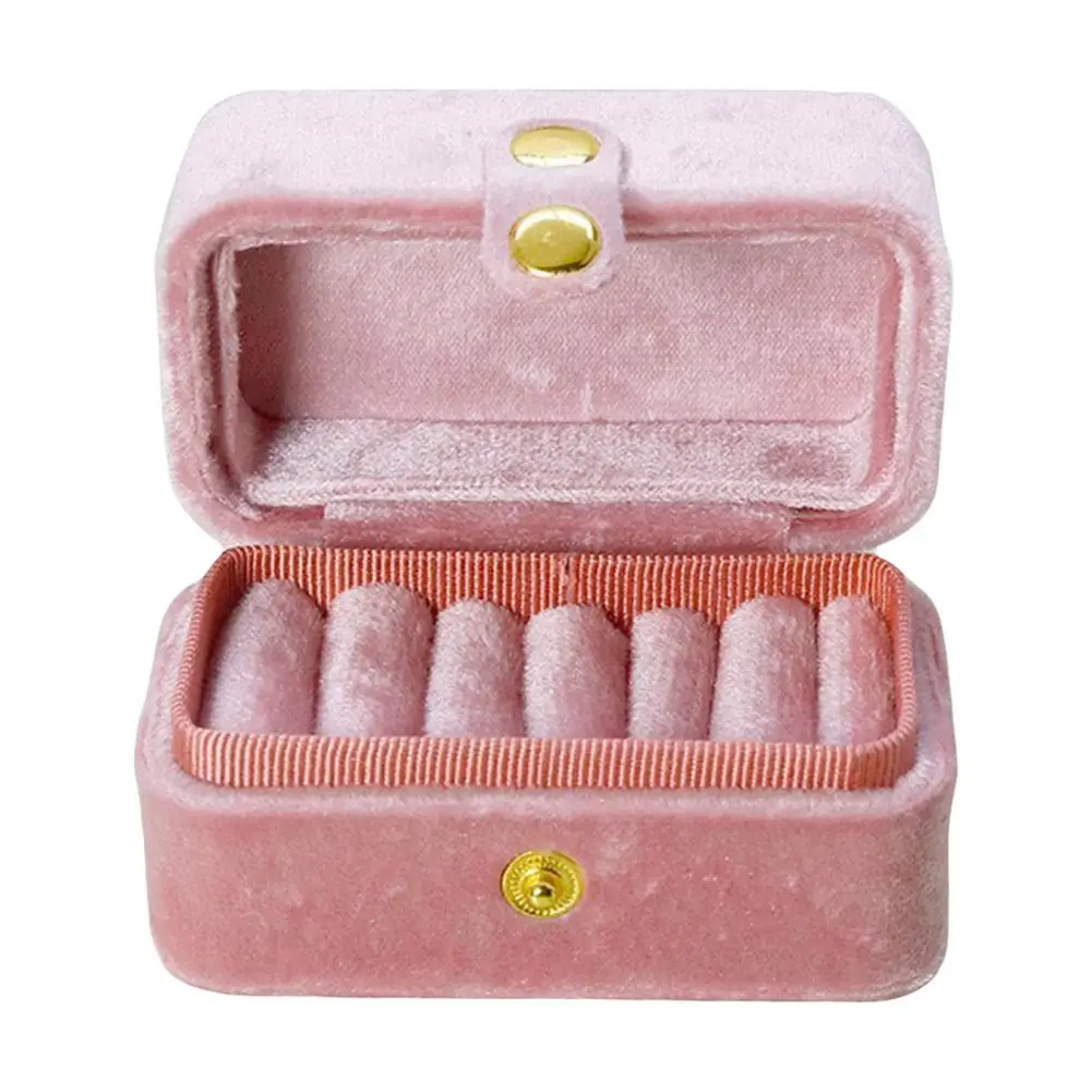 Portable Ring Case Portable Ring Box with Multi-slot Organizer Velvet Mini Jewelry Case Simple Style Metal Closure for Rings