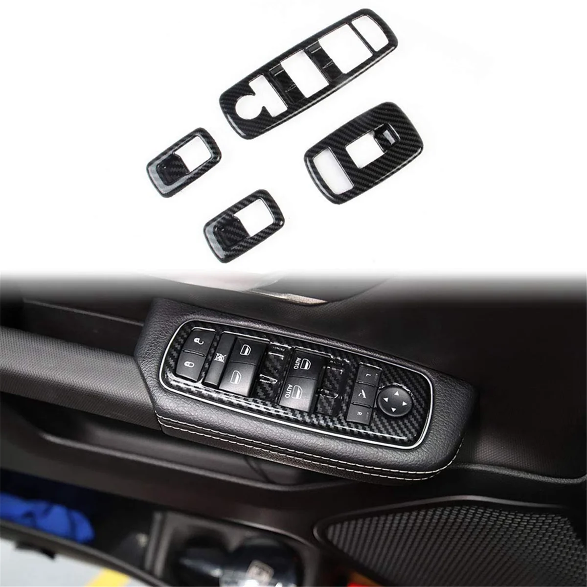 For Dodge Ram 1500 2019-2023 LHD Car Window Lift Trim Switch Panel Cover Trim Accessories,ABS Carbon Fiber