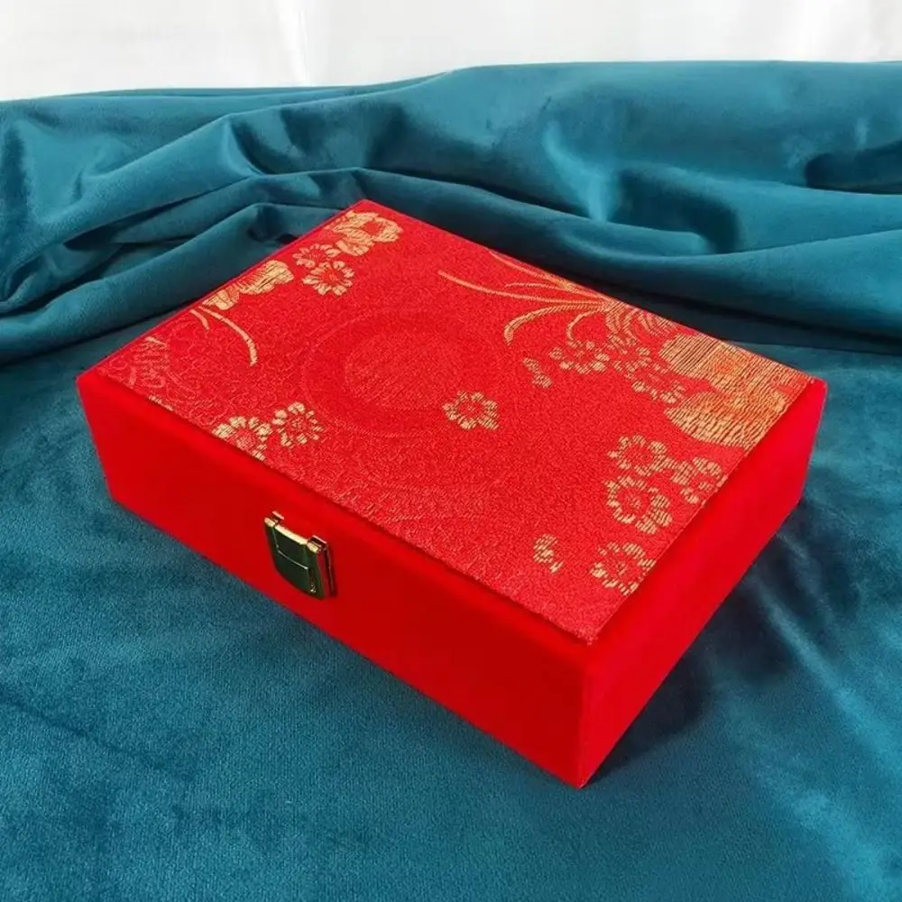 

Dragon and Phoenix Golden Jewelry Set Storage Box Velvet Red Wedding Jewelry Display Box Multi-function Vintage