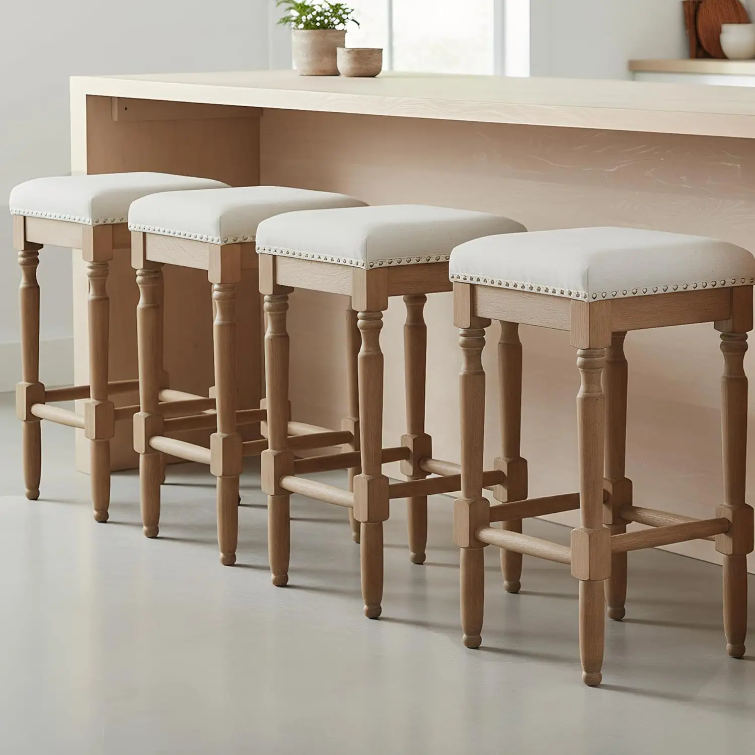 

Набор барных стульев высотой стойки из 4 деревянных стульев без спинки с отделкой гвоздями, барные стулья высотой 26 дюймов, по индивидуальному заказу