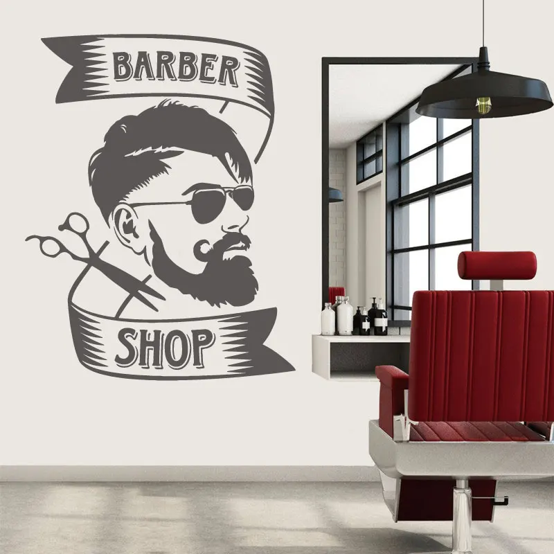 Hair salon vinyl wall decals men\'s style barber shop stickers window shop recruits personalized decoration stickers mural gifts