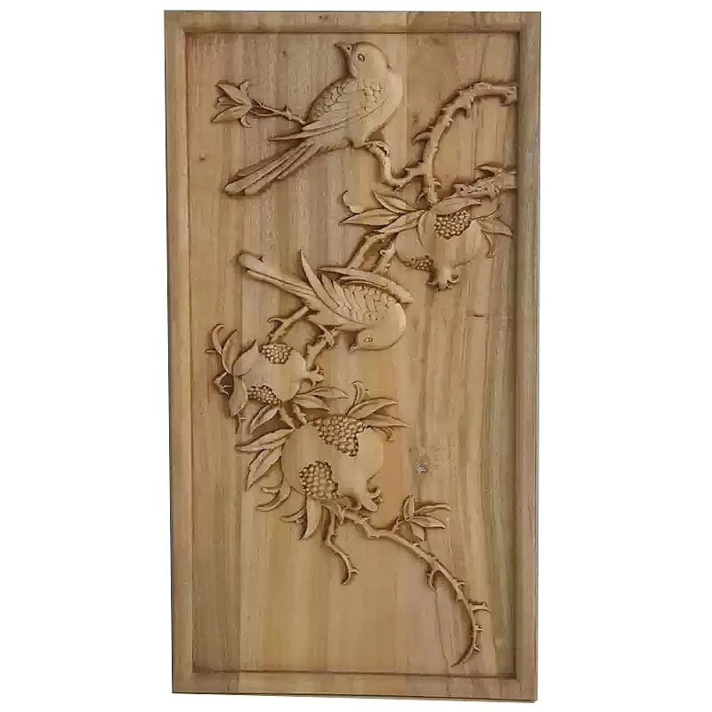 Carved Solid Camphor Wood Wall Hanging Decor, Traditional Chinese Style Relief Panel for Home Background Wall Decoration Lucky
