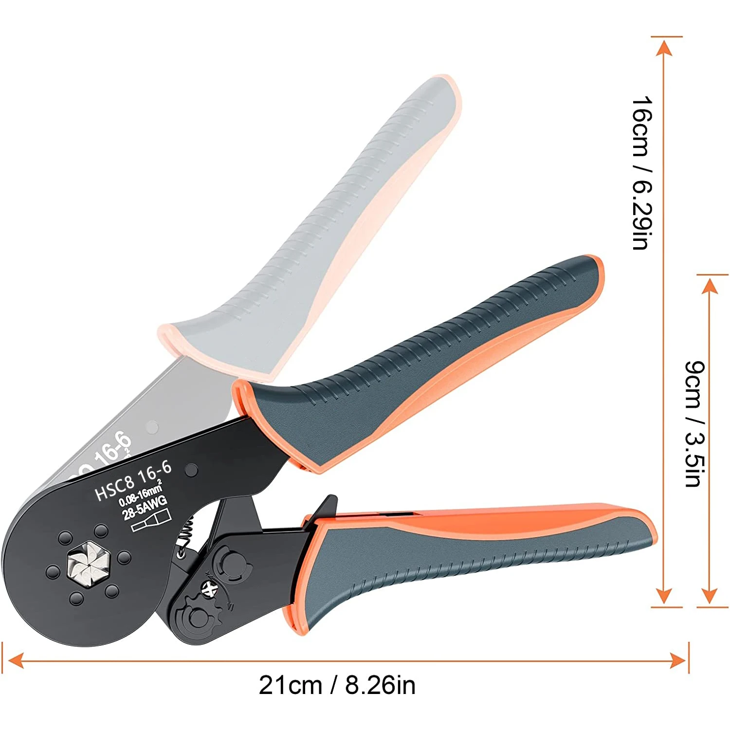 HSC8 16-6 Hexagonal Wire Ferrule Crimper Tool,Self-Adjustable Ratchat Crimping Pliers 0.08-16mm² for  End-sleeves Terminals