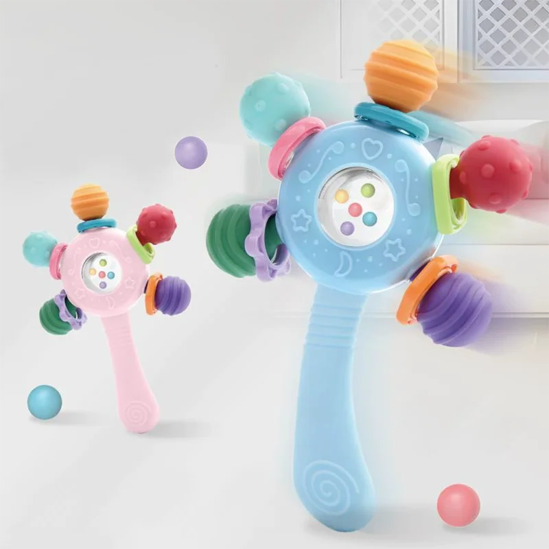 Jouet apaisant pour enfants, cloche à manivelle, colle à dents, peut mordre les dents, poignée de meulage, entraînement, bâton à manivelle