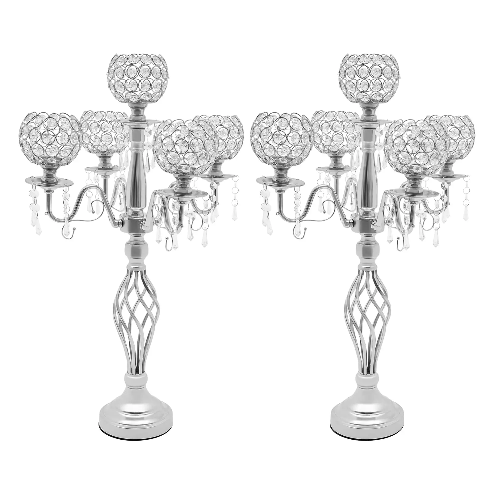 

2 Pack 5 Arm Crystal Candelabra Centerpieces, 27Inch Crystal Candle Holder with Crystal Candlestick
