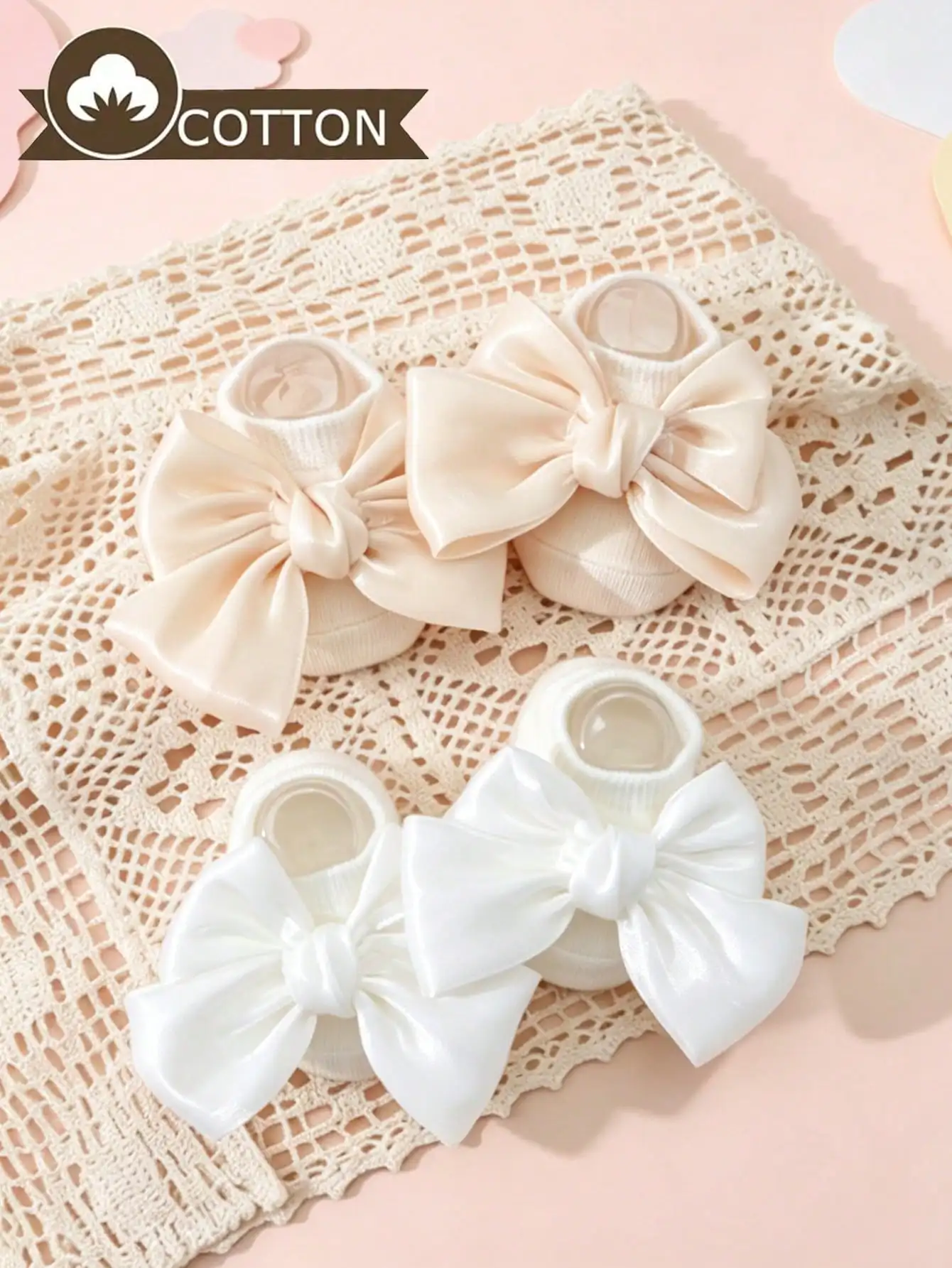 2Pcs Baby Girls Cotton Short Ankle Socks Big Satin Bow Soft Light Breathable Versatile Newborn Party Photo Gift Socks For 0-2Y