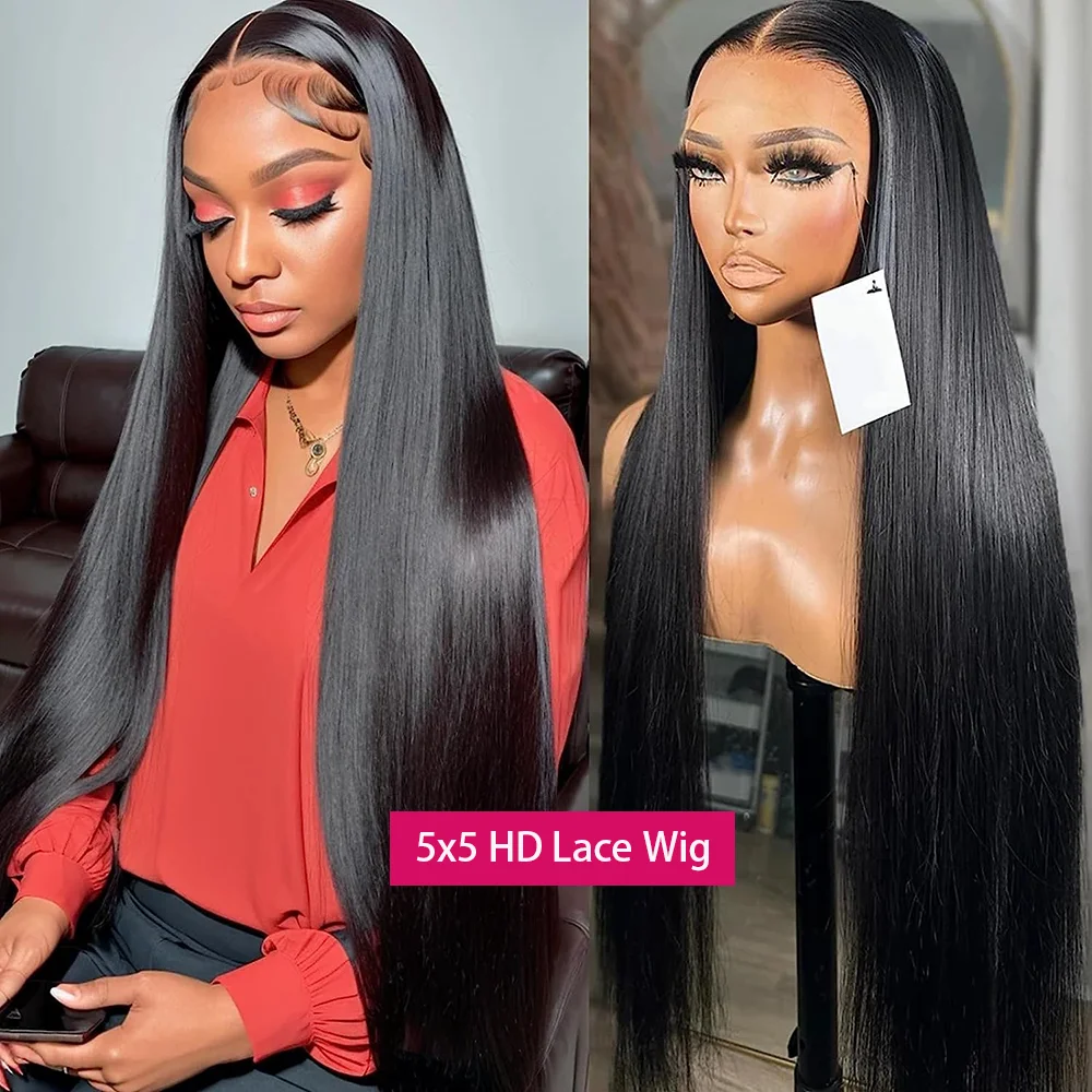 Straight Human Hair Lace Frontal Wig Natural Color 150% Pre Plucked HD Transparent 5x5 Lace Frontal Brazilian Human Hair 30 Inch