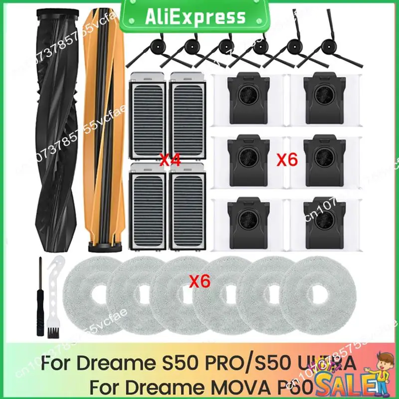 A04R Replacement Parts Fordreame S50 Pro/S50 Ultra /Mova P60 Vacuum Cleaner Parts Main Side Brush Filters Vacuum Bags Mop Pads