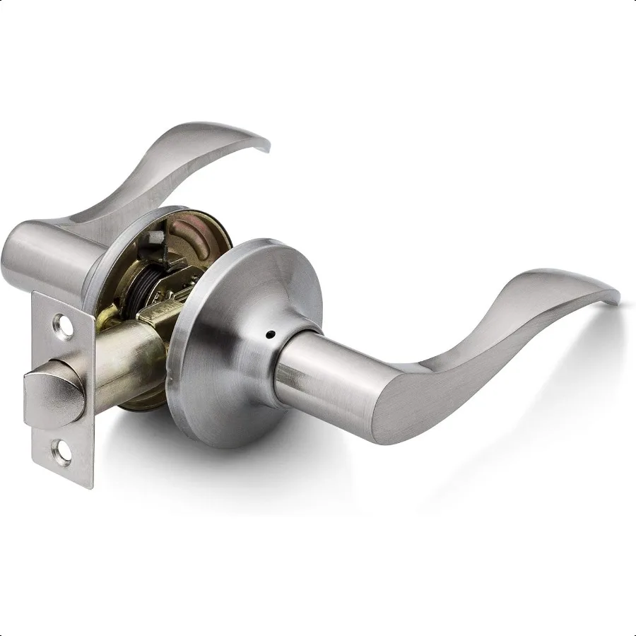 Passage Lever Door Handle [NonLocking Lever Set] for Hallway Doors or Closets with a Satin Nickel Finish Reversible for Right a