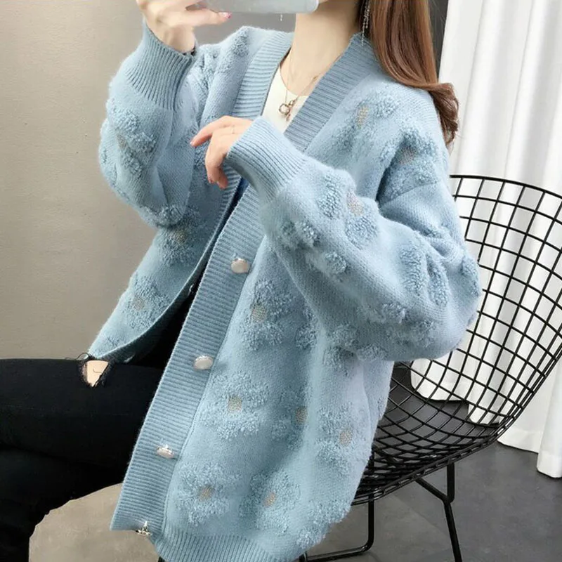 Autumn Winter Thicken Knitted Cardigan Female All-Match Loose Long Sleeve Single-Breasted Sweater Women Sweet Warm Cardigans