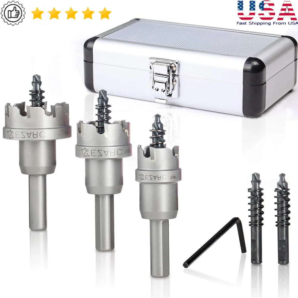 Carbide Tipped Hole Cutter Set 3pcs Industrial Metal Drill Bit Kit Stainless Steel Iron Aluminum Alloy Smooth Precision Cut