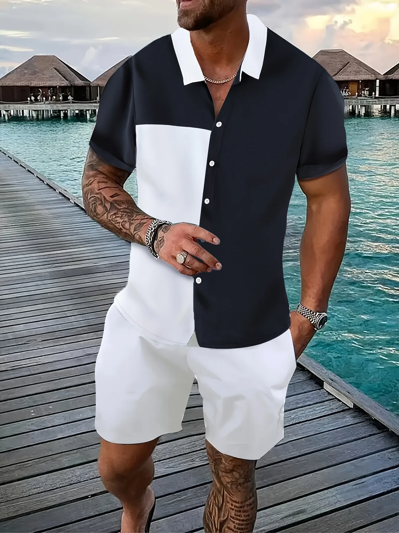 Men Shirt Sets 3d Print Striped Patchwork Colours Short Sleeve Casual Oversized Beach Shorts Summer Streetwear Hawaiian Suits